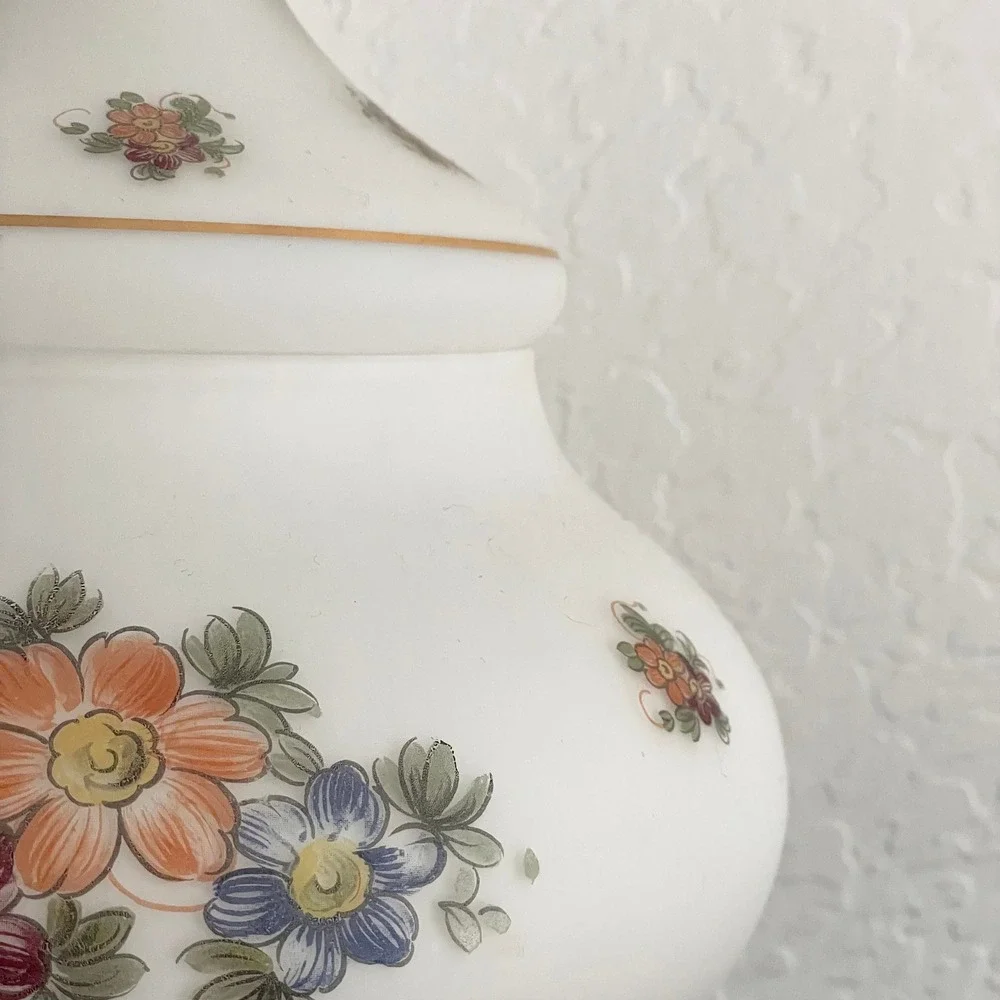 Vintage Norleans Frosted Satin Candy Dish Floral Jar Lidded‎ Hand painted